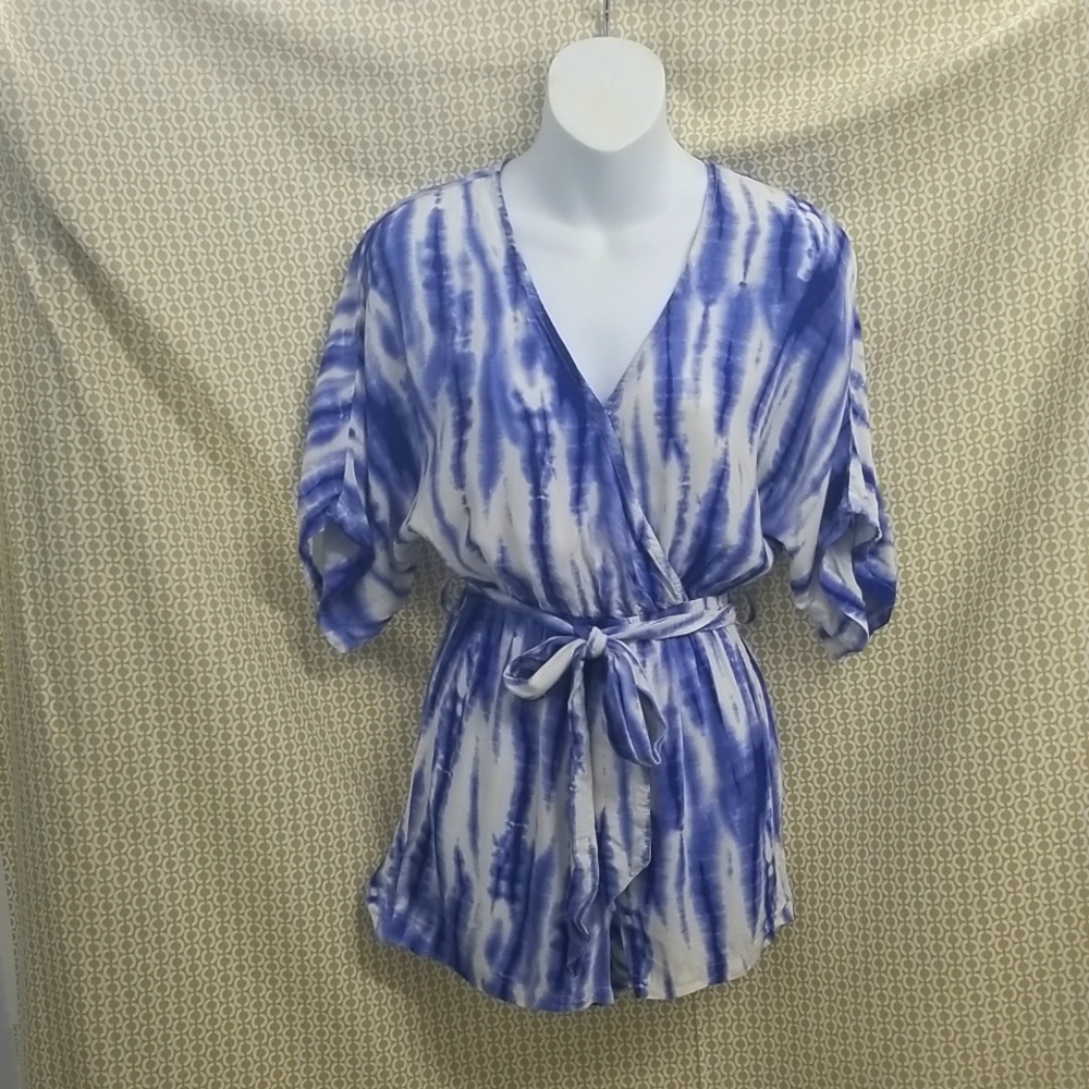 Charlotte Russe Blue and White V neck Romper